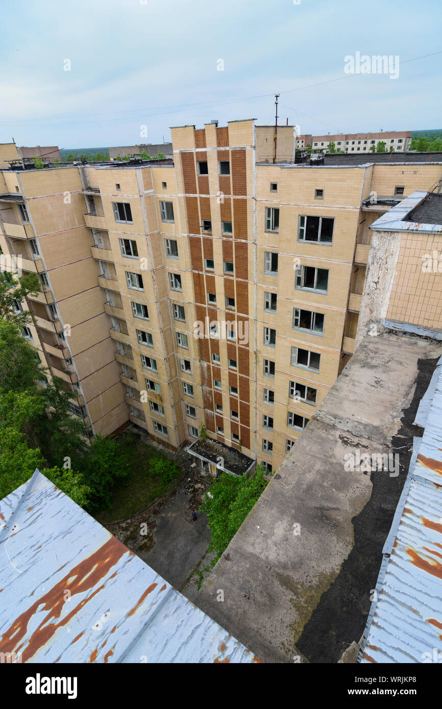 Pripyat (Prypiat) : maisons de vacances abandonnées à Tchernobyl (Zone d'exclusion de Tchernobyl), Kiev Kiev oblast, Ukraine Banque D'Images