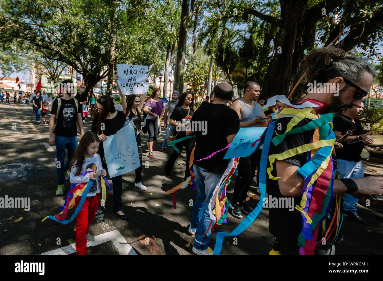 Foule dans la rue marcher pour l'Amazonie et moins de pesticides dans un environnement pro lutte pendant la journée de l'indépendance brésilienne Banque D'Images
