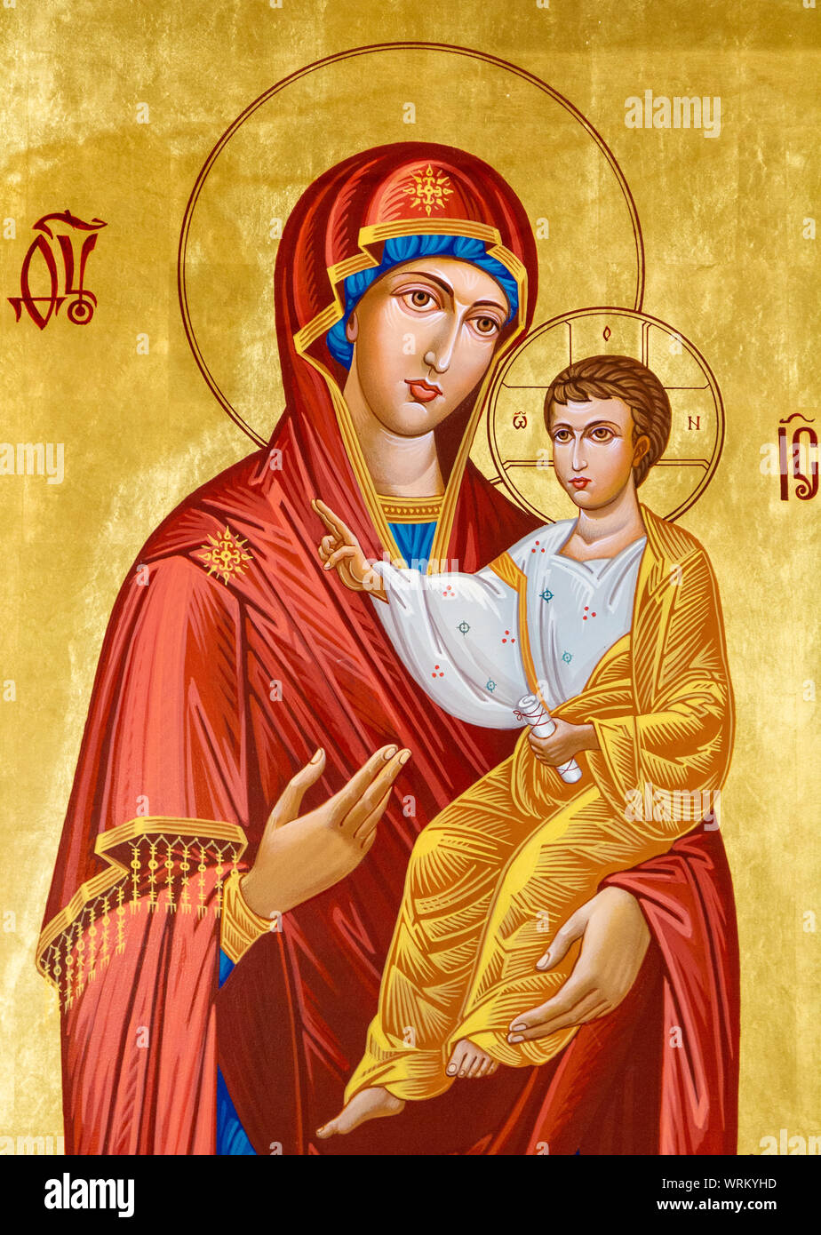 L'icône de la Vierge Hodiguitria (Notre Dame de la voie). Une partie de l'Iconostase Dans l'Église gréco-catholique de Saint Elie. Banque D'Images