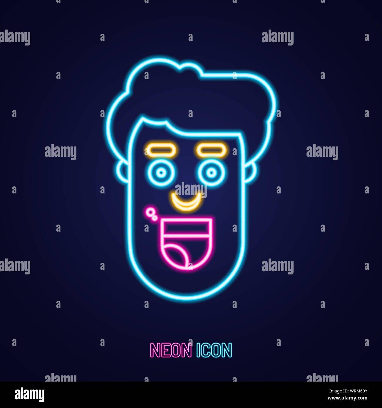 Drôle de visage contour néon lumineux simple avatar icône colorés sur fond bleu Illustration de Vecteur