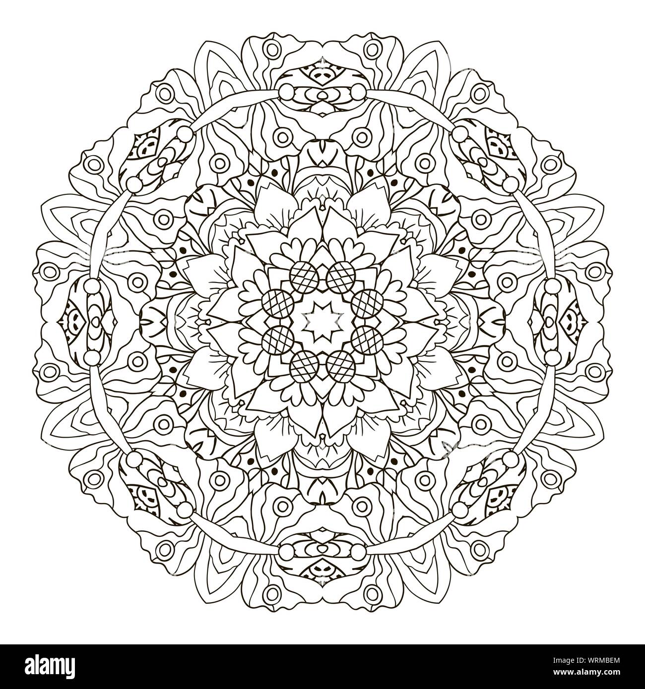 Ornement Oriental relaxant. Mandala à colorier. Doodle chiffre rond Illustration de Vecteur