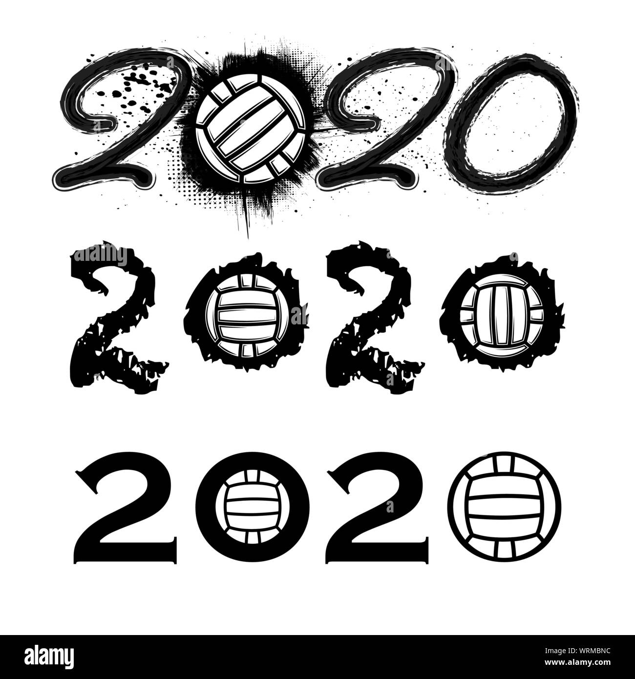 Ensemble de trois nouveaux numéros de l'année 2020 avec des boules de waterpolo Illustration de Vecteur