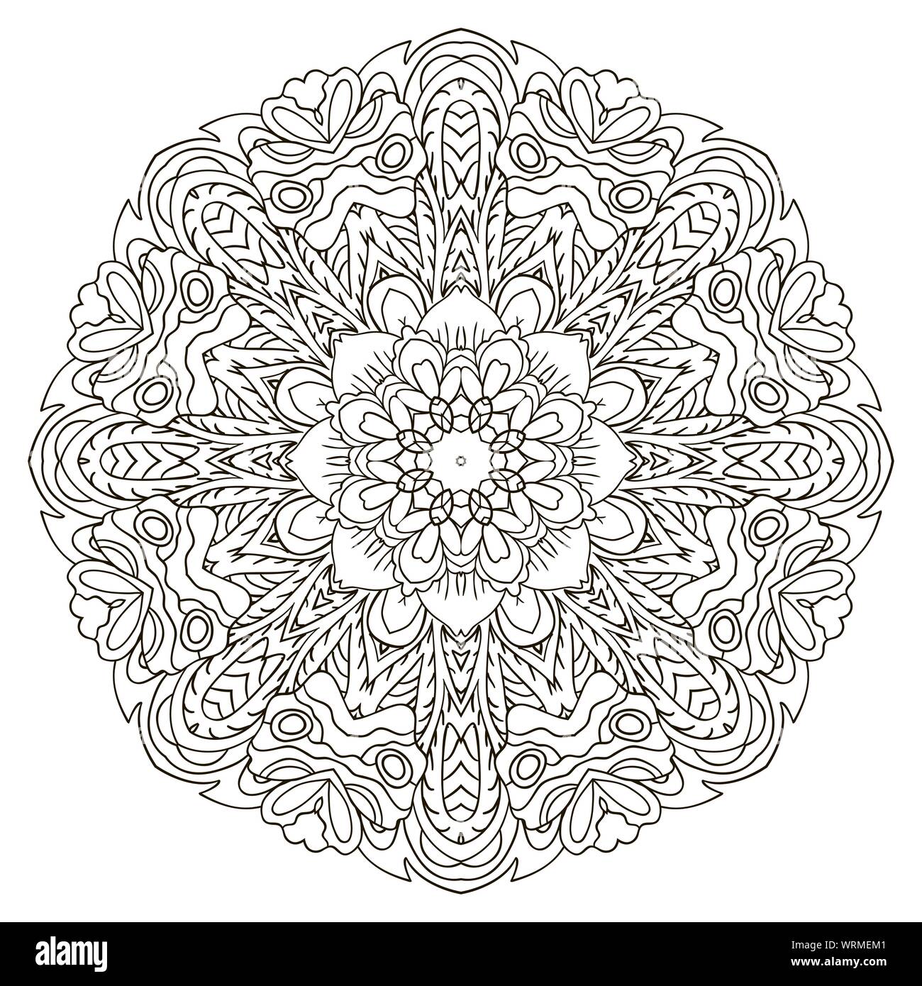 Mandala. Ornement coloriage oriental relaxant. Doodle chiffre rond Illustration de Vecteur