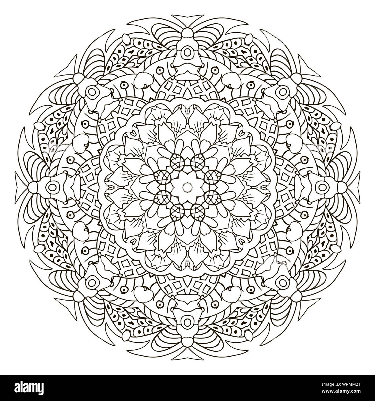 Ornement Oriental coloration de détente. Mandala. Doodle chiffre rond Illustration de Vecteur