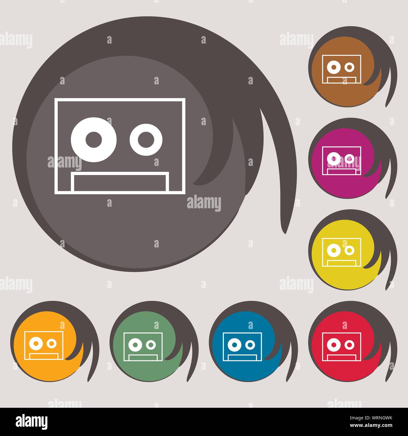 Icône de signe de la cassette. Cassette audio symbole. Symboles sur huit boutons de couleur. Vector Illustration de Vecteur
