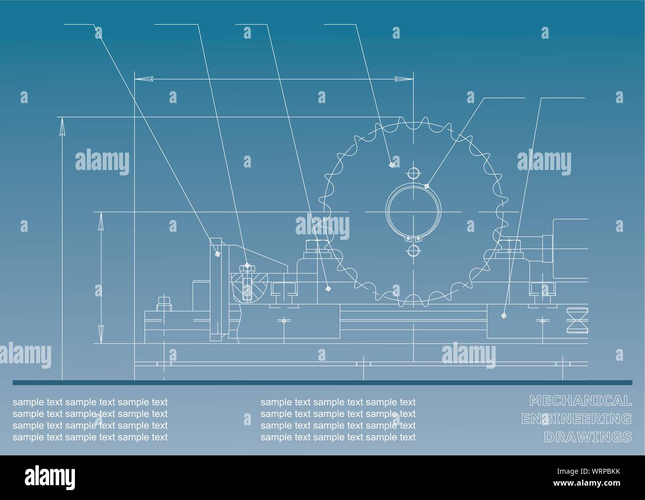 Les dessins mécaniques sur un fond bleu. Illustration de l'ingénierie Illustration de Vecteur