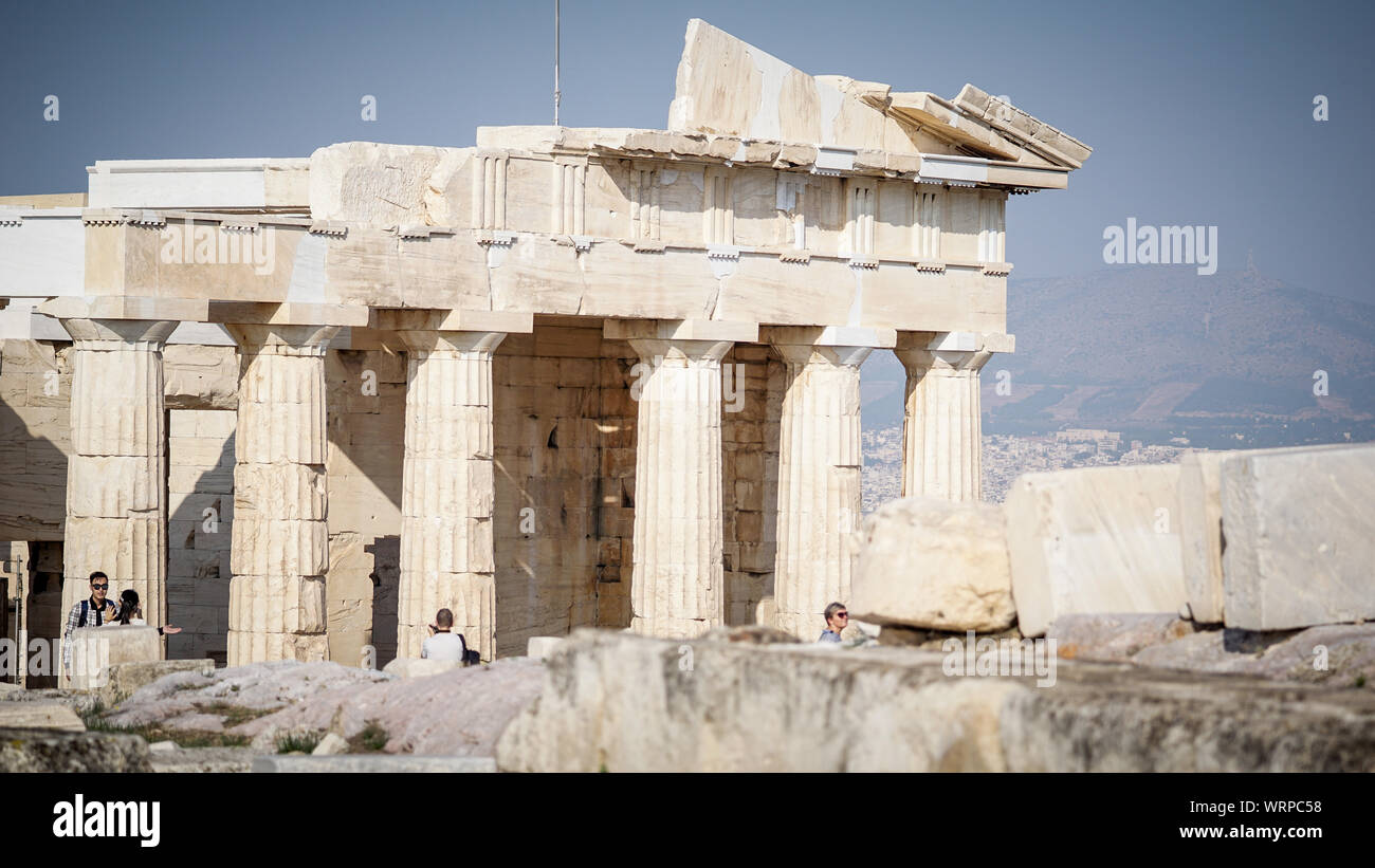 Une vue générale du site archéologique du Parthénon dans le centre d'Athènes. Banque D'Images
