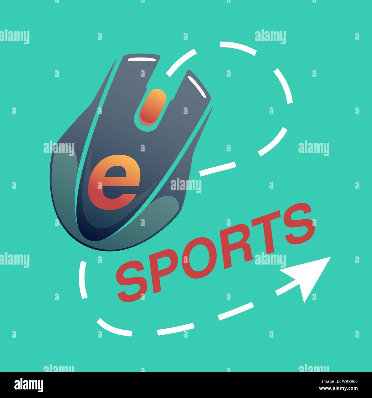 L'e-sport logo avec des lettres rouges sur fond vert avec un ordinateur, la souris et le curseur, scénario télévision icône dans style casual Illustration de Vecteur