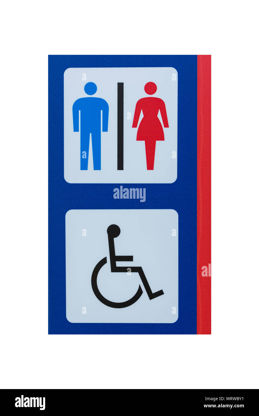 Toilettes pour femmes et hommes signe cripple isolé sur fond blanc. objet avec chemin de détourage. Banque D'Images