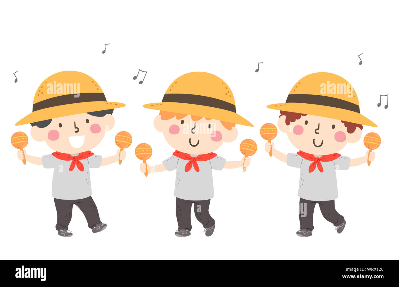 Illustration d'enfants garçons et danser les Maracas Au cours de performances pour la célébration du patrimoine hispanique Banque D'Images