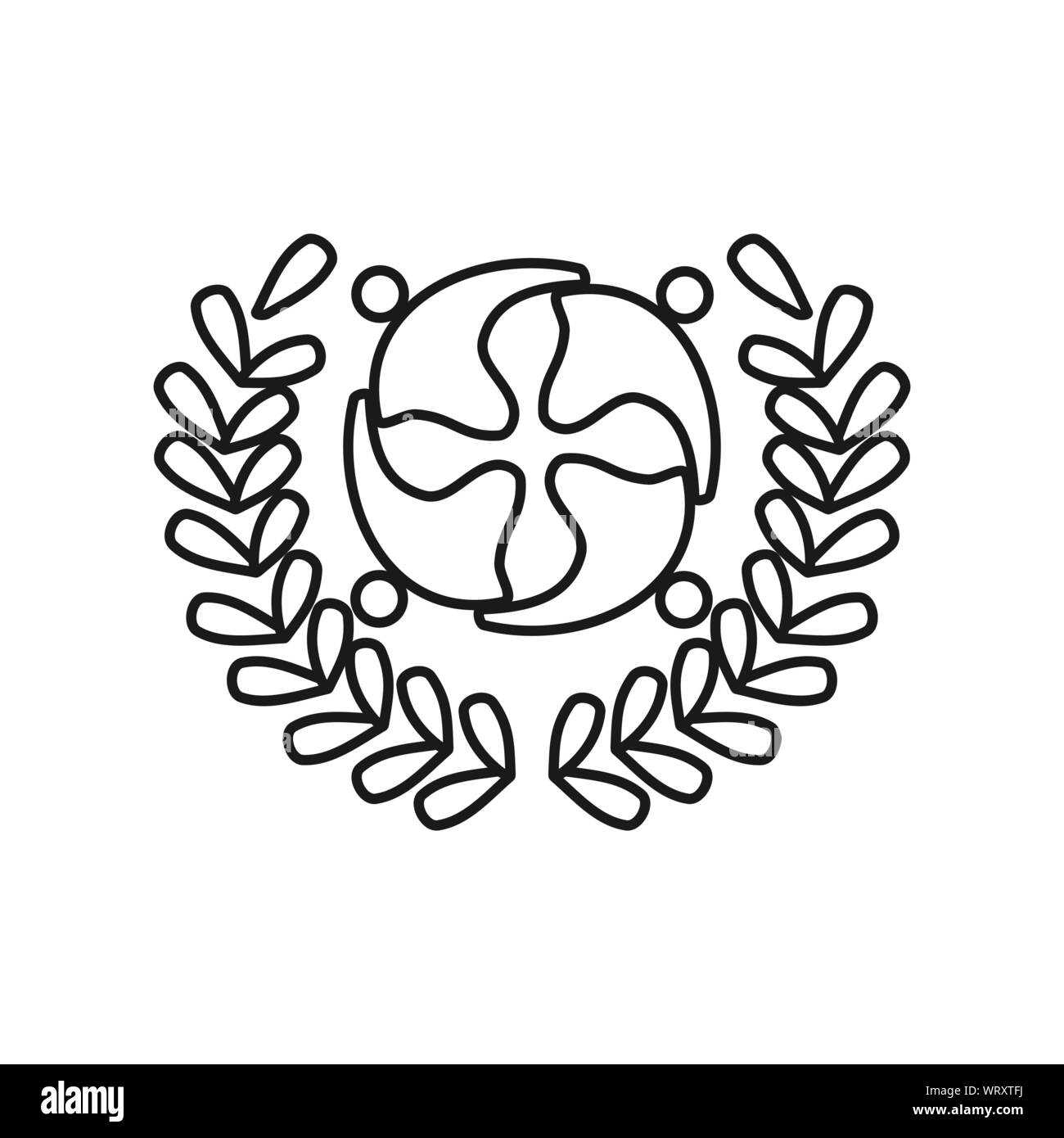 Les gens de la feuille d'équipe Engagement Ensemble Logo Contour Illustration de Vecteur