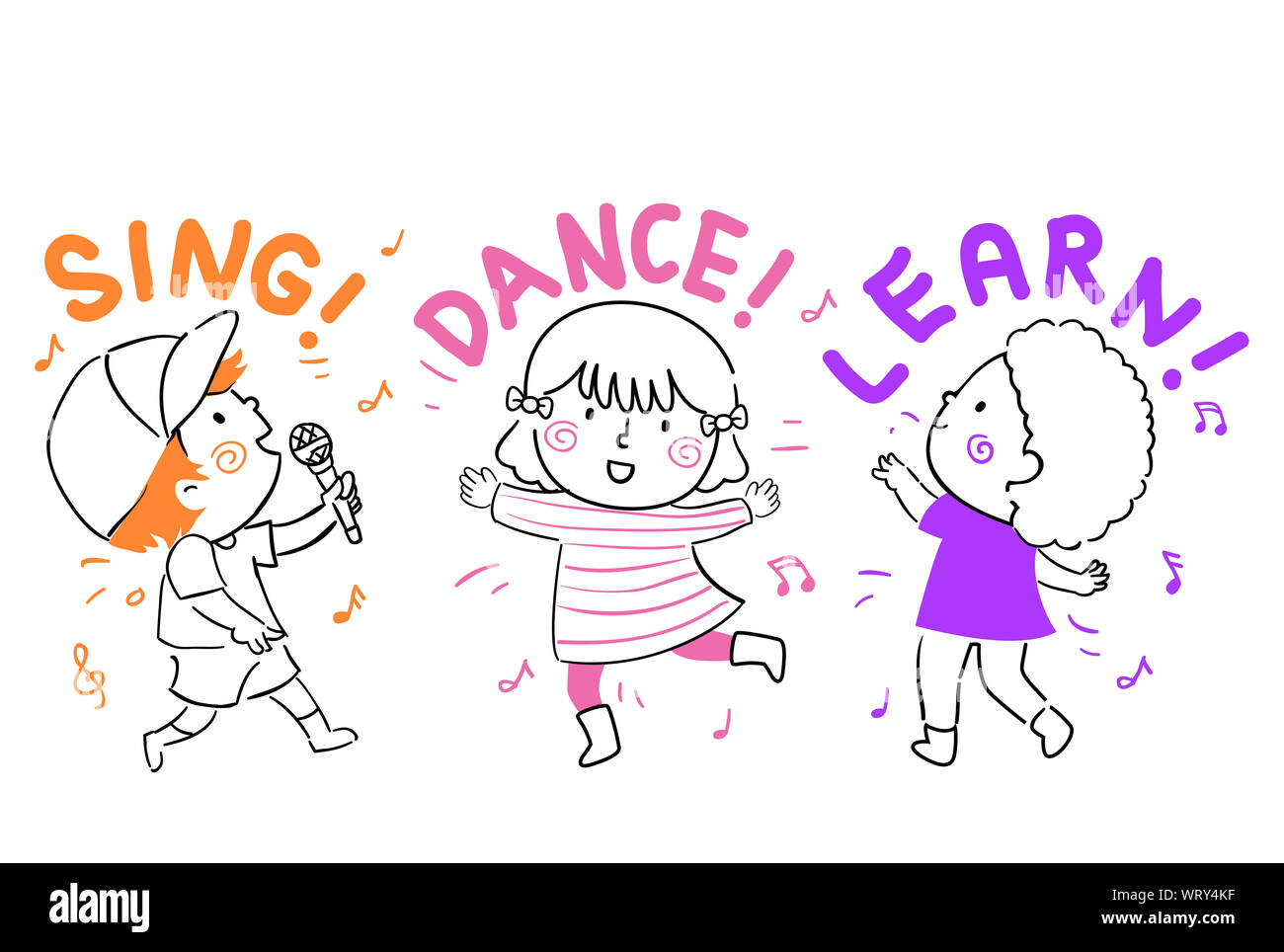 Illustration de danser et chanter avec les enfants chantent, dansent et apprendre le lettrage Banque D'Images
