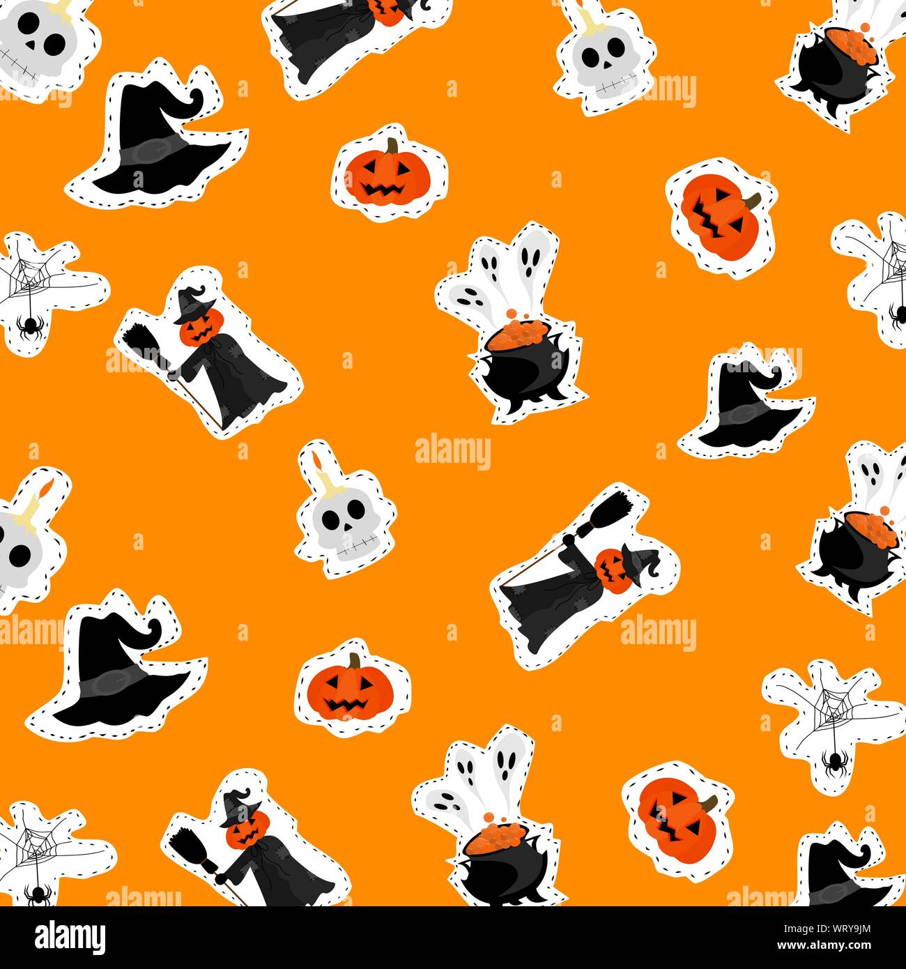 Happy Halloween background vector illustration,couper ensemble avec personnages de ￼ Illustration de Vecteur