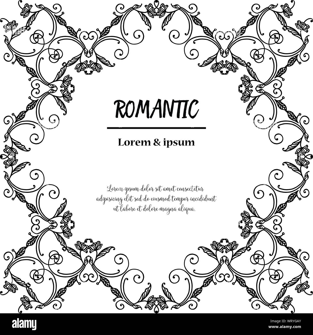 Belle carte d'invitation de mariage et romantique avec fleurs feuilles images noir et blanc. Vector Illustration de Vecteur