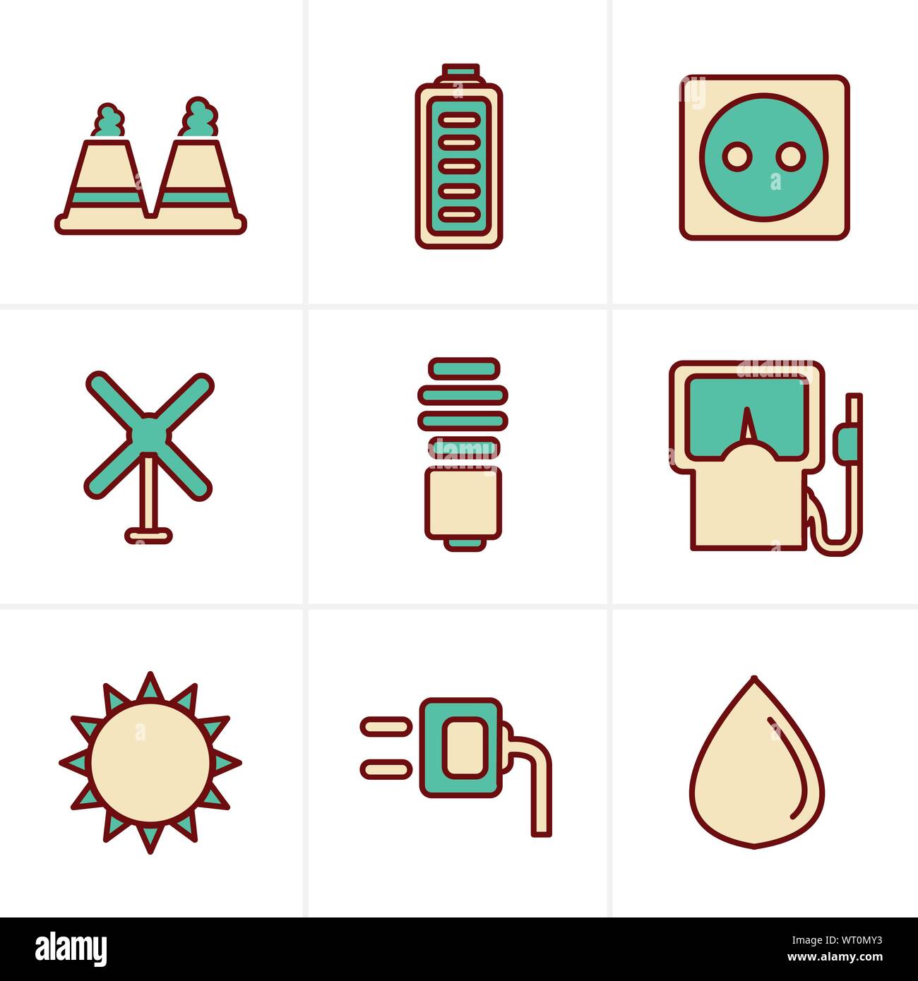 Icônes de Style icônes de style vector icons set énergie eco noir sur les gr Illustration de Vecteur