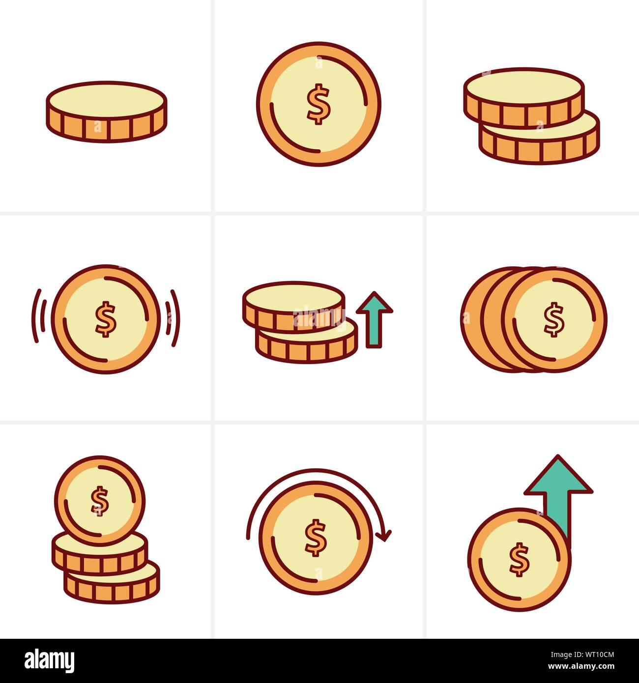 Coins Icons Set Vecteur Conception, Illustration de Vecteur