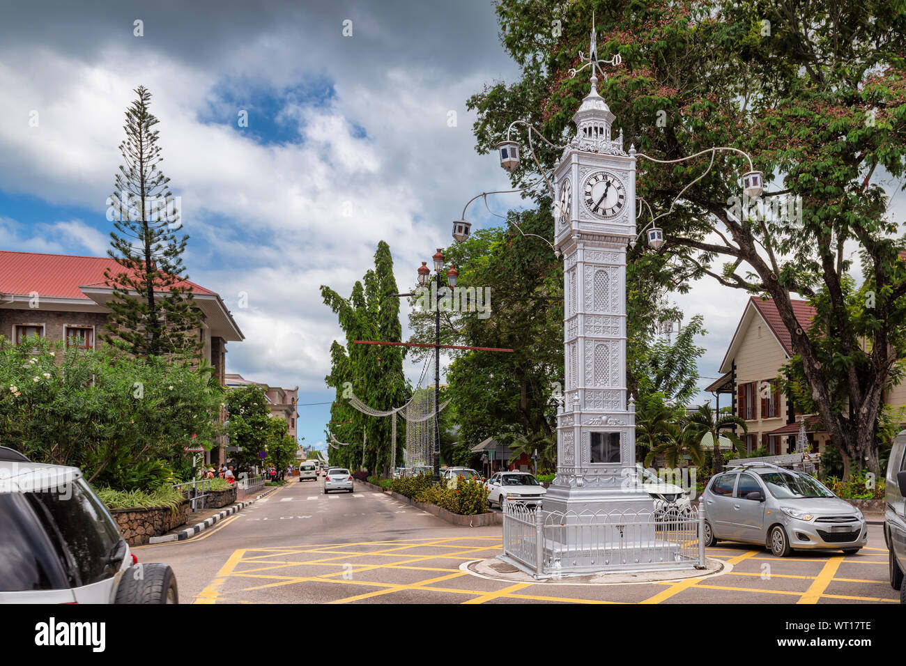 La tour de l'horloge de Victoria, également connu sous le nom de Little Big Ben, Mahe, Seychelles Banque D'Images