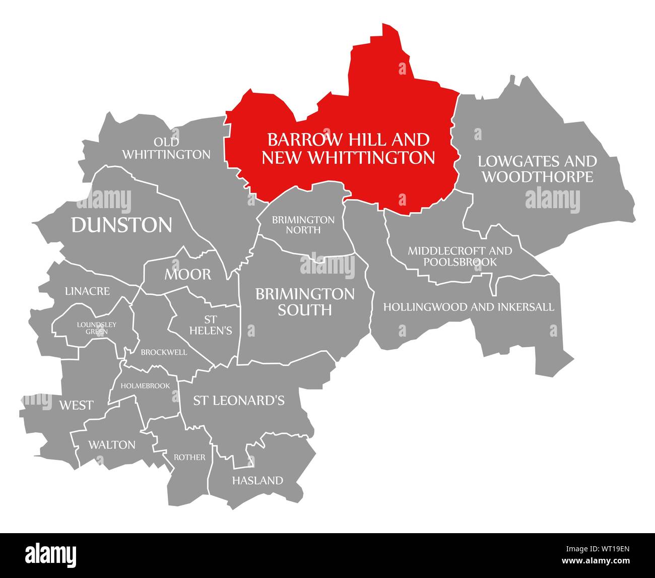 Barrow Hill et de nouveaux mis en évidence dans la carte rouge Whittington Chesterfield dans le district de East Midlands England UK Banque D'Images