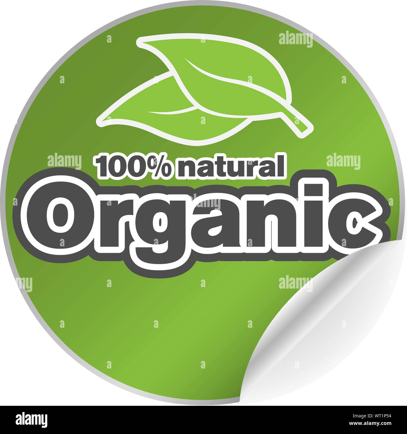 100  % organique rond vert sticker adhésif naturel ou un badge avec un côté recroquevillé vector illustration Illustration de Vecteur