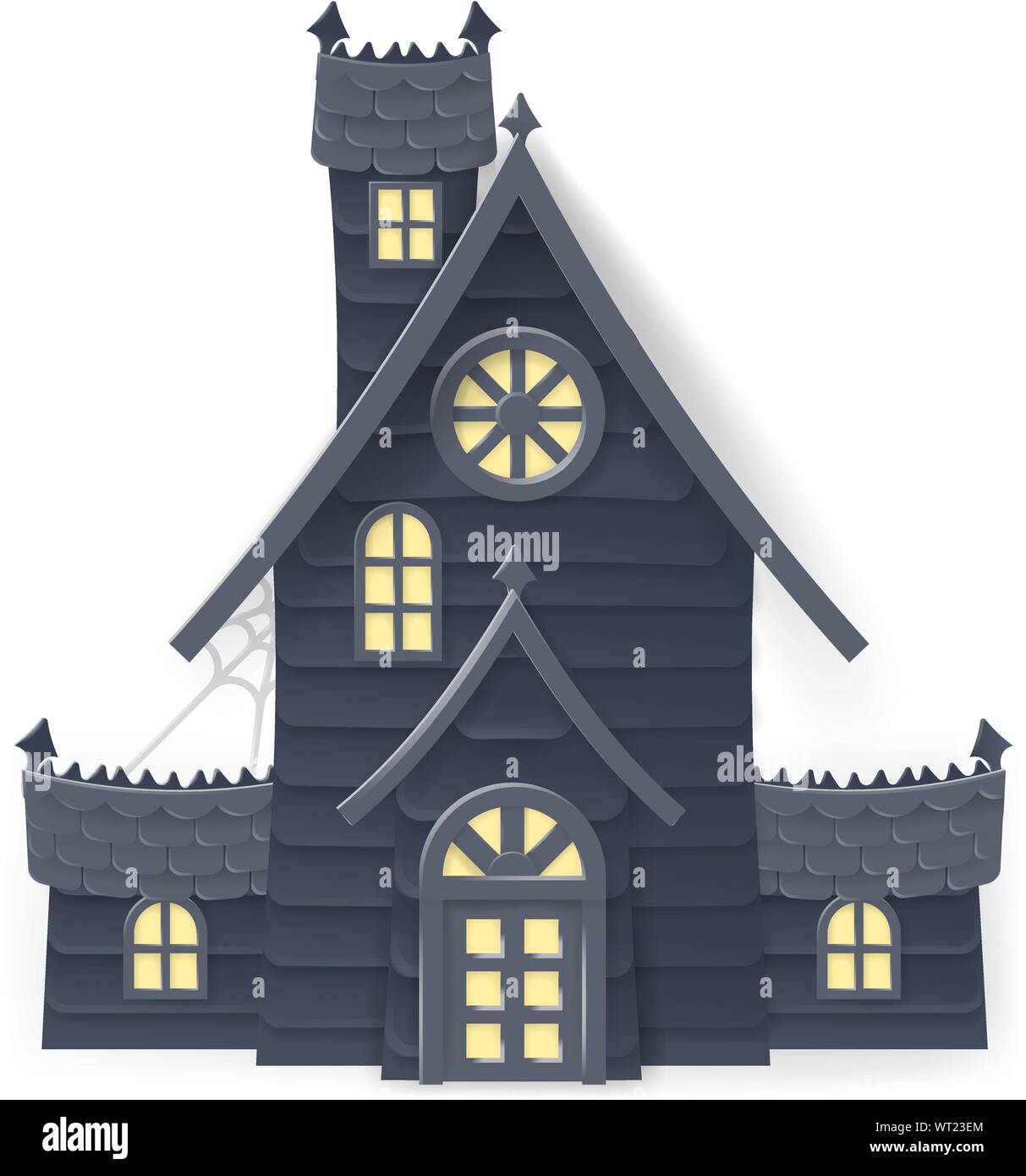 Maison Hantée Halloween Style Papercraft Cartoon Illustration de Vecteur