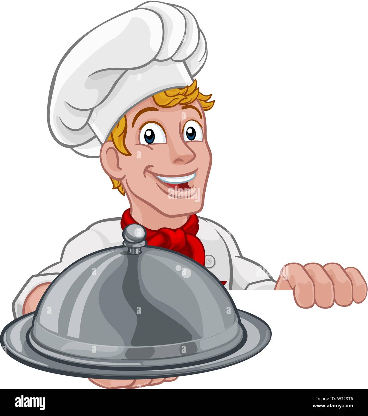 Chef Holding plateau plaque Sign Cartoon Illustration de Vecteur