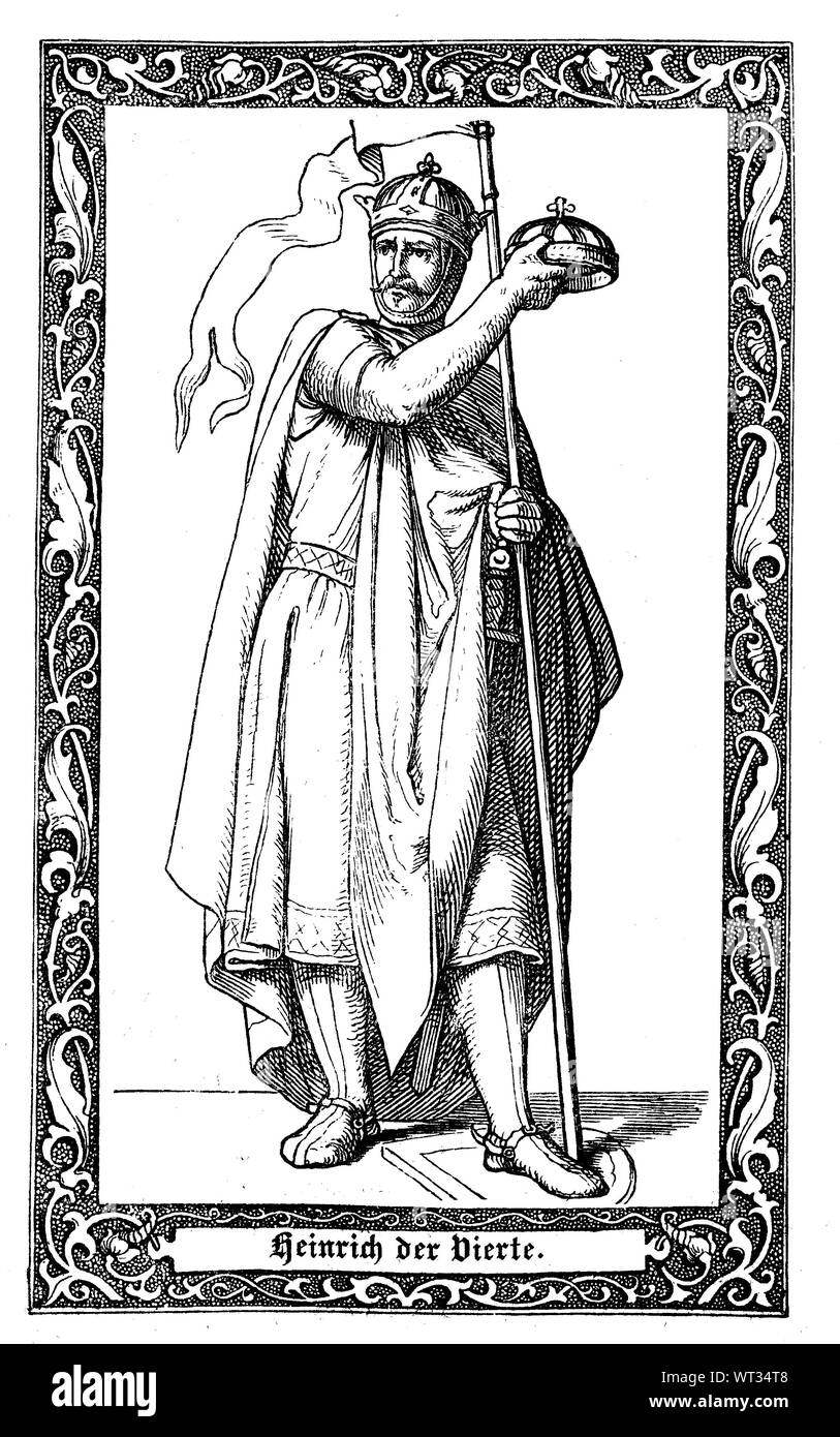 Henry IV, roi des Allemands 1056, à partir de 1084 empereur, jusqu'à son abdication en 1105. Heinrich IV., 1050-1106, ab 1056 römisch-deutscher König und von 1084 bis zu senneur Abdankung suis 31. Dezember 1105 Kaiser., l'amélioration numérique reproduction d'une illustration du xixe siècle Banque D'Images