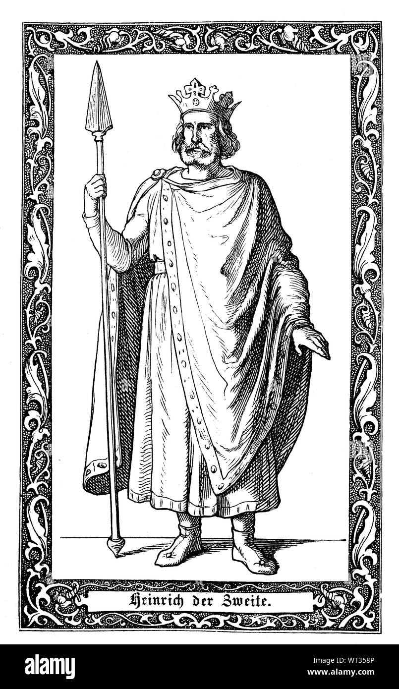 Henry I., également connu sous le nom de Saint Henry l'exubérante, Saint Empereur romain à partir de 1014 jusqu'à sa mort. Heinrich II., 973-1024, Adelsgeschlecht der Ottonen, von 1014 bis 1024 römisch-Deutscher Kaiser, l'amélioration numérique reproduction d'une illustration du xixe siècle Banque D'Images