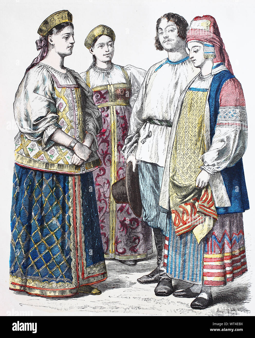 Costume national, des vêtements, de l'histoire des costumes, Mme von Jaroslaw, Mme von Tvier et man avec Mme von Kaluga, Russie, en 1885, Volkstracht, Kleidung, Geschichte der Kostüme, Frau von Jaroslaw, Frau von Frau und Mann mit Tvier von Kaluga, Russie, 1885 Banque D'Images