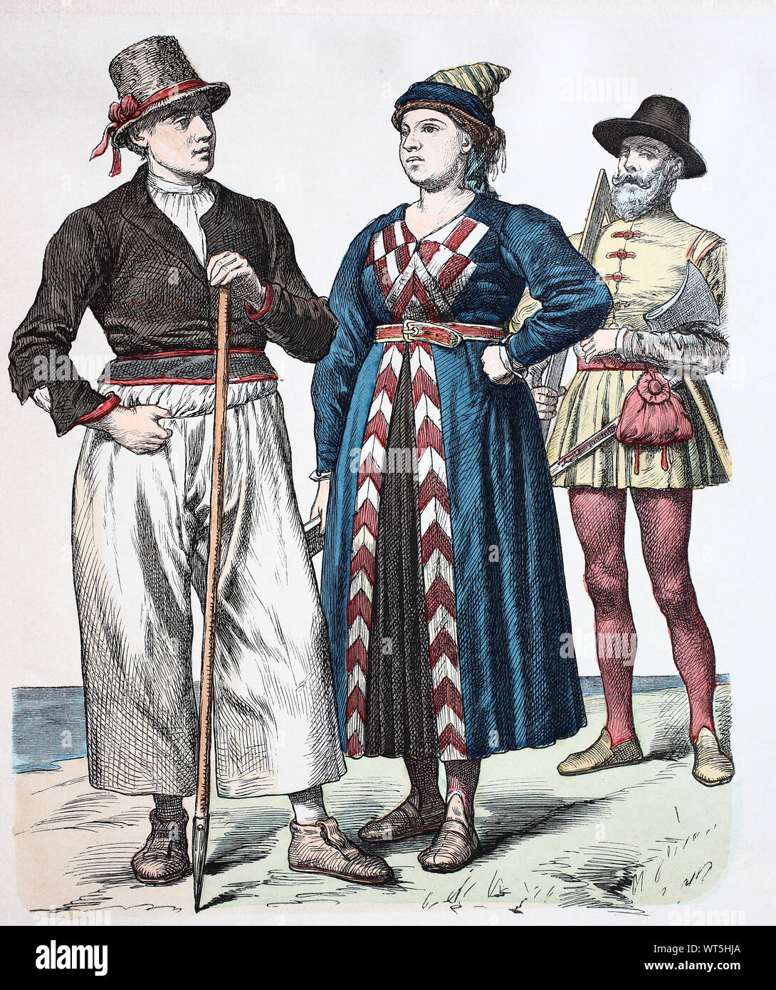 Costume national, des vêtements, de l'histoire des costumes, l'homme et de la femme de l'île de Sylt, l'homme Haderstedt, costume national à partir de la Frise, l'Allemagne, 16e siècle, Volkstracht, Kleidung, Geschichte der Kostüme, Mann und Frau von der Insel Sylt, Mann aus 2011 Haderstedt, Frise, aus Deutschland, 16.Jahrhundert Banque D'Images