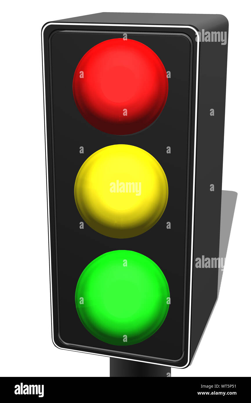 3d illustration d'un feu de circulation avec rouge jaune et vert light in front of white background Banque D'Images