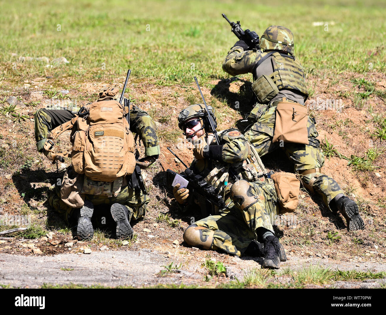 Une démonstration de combat dynamique est visible pendant une journée des médias au sein d'un grand exercice militaire 2019, grève le 11 septembre 2019, à Namest nad Oslavou, République tchèque. (CTK Photo/Lubos Pavlicek) Banque D'Images