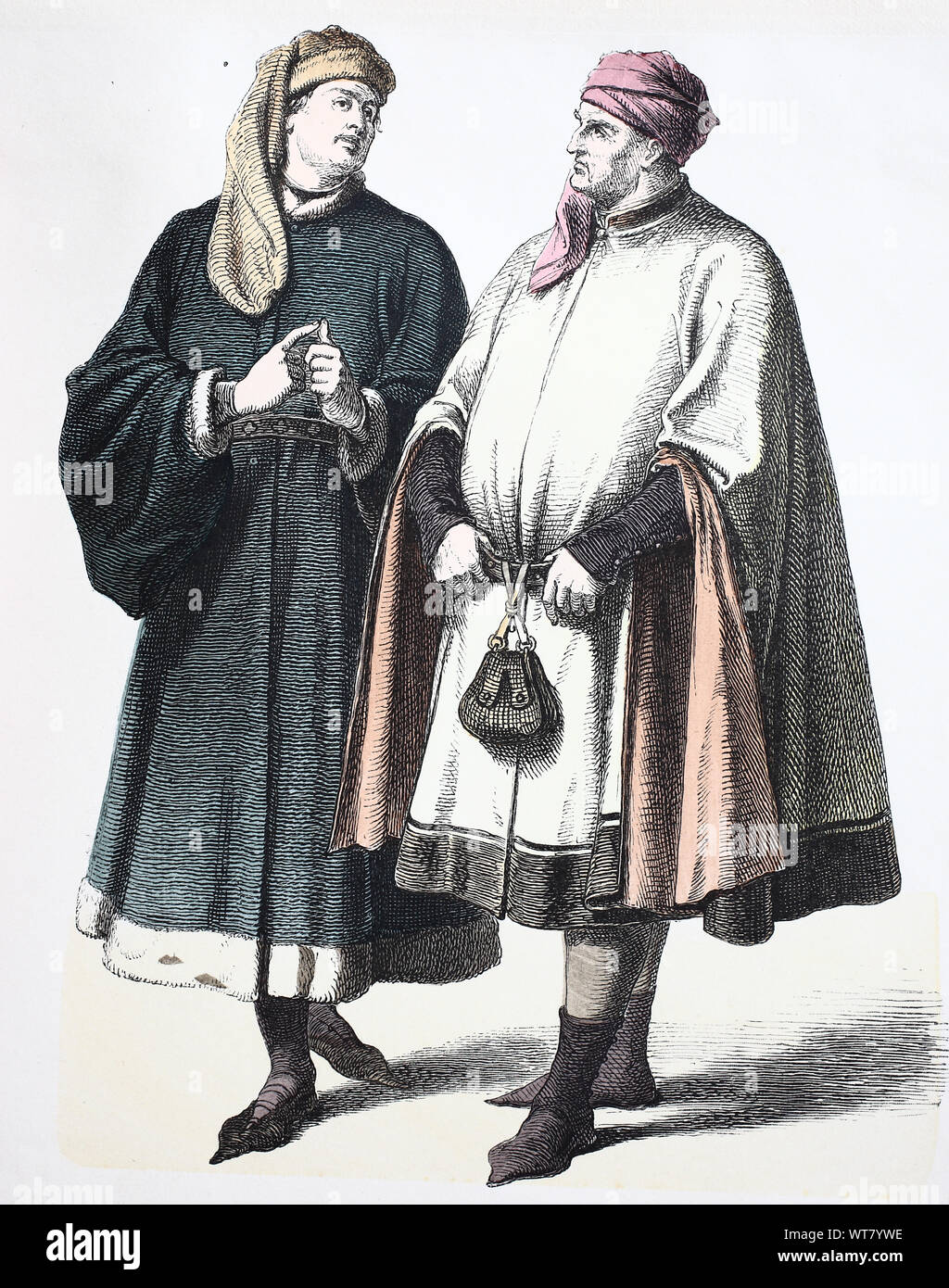 Costume national, des vêtements, de l'histoire des costumes, des patriciens allemands, 14ème siècle, Volkstracht, Kleidung, Geschichte der Kostüme, deutsche Patrizier, 14. Jahrhundert Banque D'Images