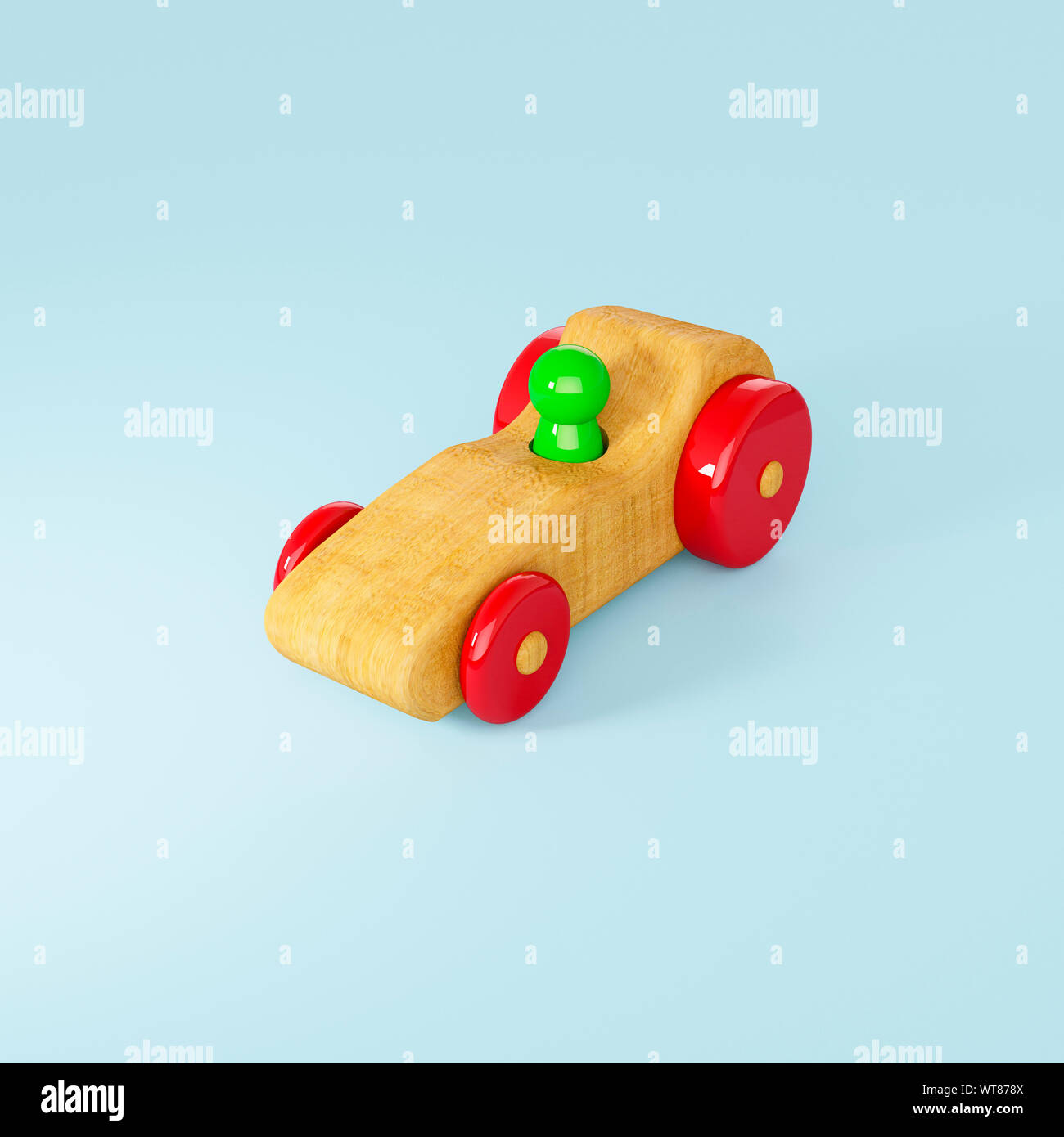 Voiture jouet. Jouets en bois pour enfants, une voiture de course en bois et une poupée de conducteur Banque D'Images
