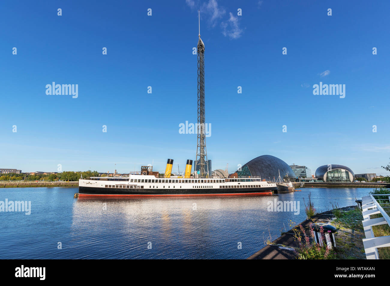 Bateau à vapeur TSS (Turbine) Queen Mary amarré sur la rivière Clyde au Musée des sciences et de la tour d'observation, Glasgow, Ecosse, Royaume-Uni. Banque D'Images