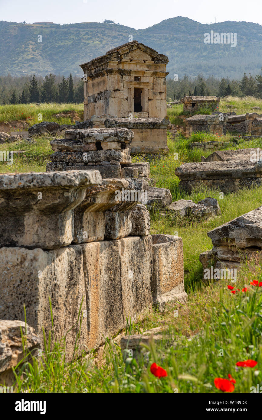 Tombes anciennes dans la nécropole - Pamukkale - Hierapolis - Château de coton - Denizli - Turquie Banque D'Images