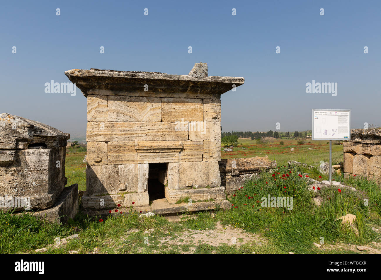 Ancien tombeau - l'entrée peut être vu à l'avant -pamukkale - Hierapolis - Turquie Banque D'Images