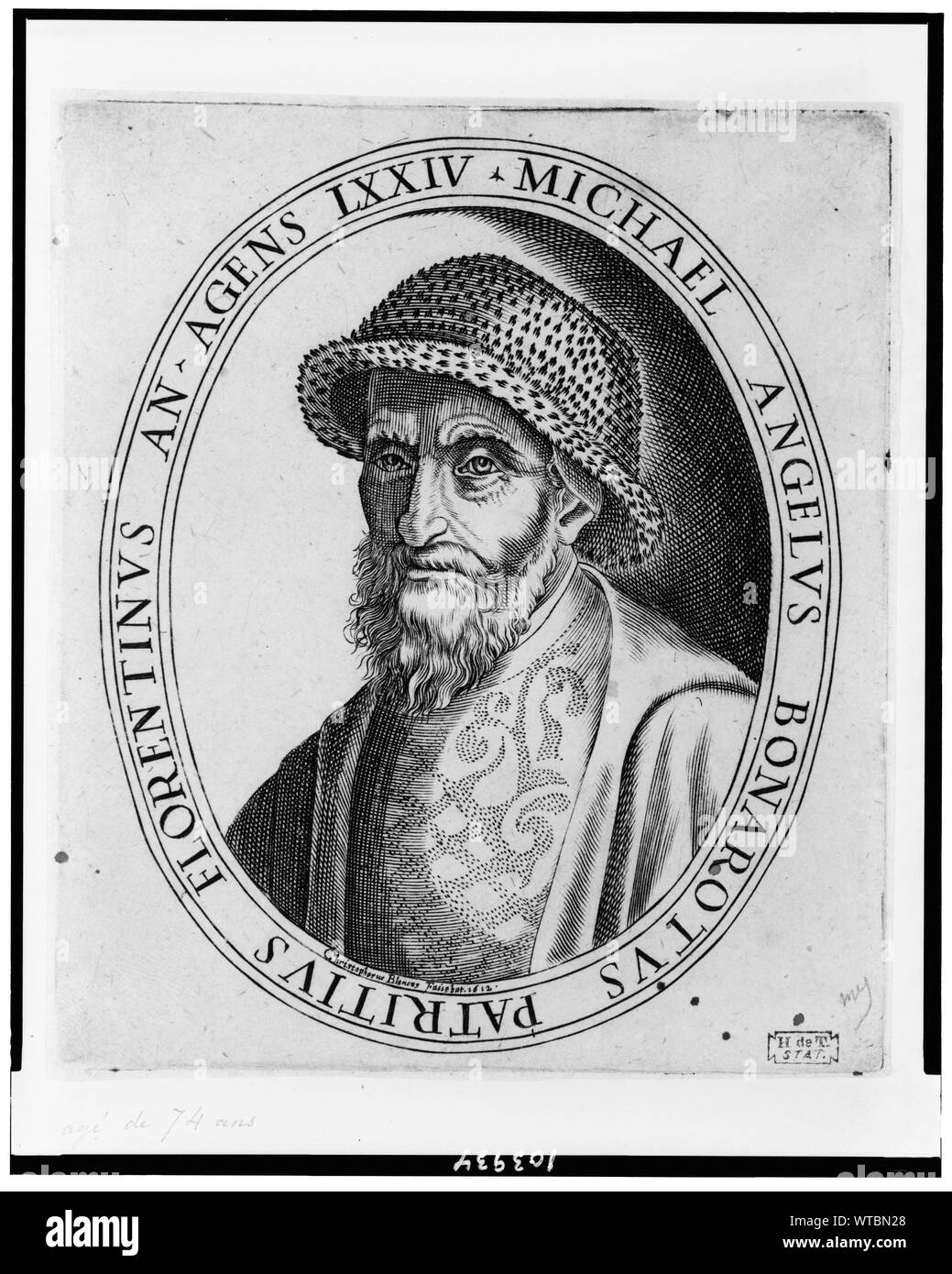 Michael Angelvs Bonarotvs Partitivs - un Florentinvs agens LXXIV / Faisebat Blancus Christophorus, 1612. Banque D'Images Michael Angelvs Bonarotvs Partitivs - un Florentinvs agens LXXIV / Faisebat Blancus Christophorus, 1612. Banque D'Images