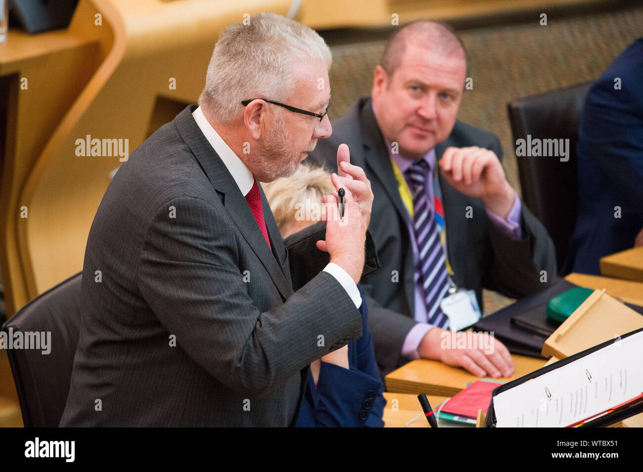 Edinburgh, Royaume-Uni. 5 septembre 2019. Photo : Michael Russell MSP - Secrétaire de cabinet pour les affaires du gouvernement et les relations constitutionnelles. Débat du gouvernement écossais : éviter un pas de traiter la sortie de l'UE. Que le Parlement reconnaît que le Royaume-Uni ne devrait en aucun cas quitter l'UE sur un accord de non-base, et condamne la suspension du Premier Ministre du parlement britannique depuis le 9 septembre jusqu'au 14 octobre 2019. Le résultat de la division est : Pour 87, contre 28, abstentions 0. Colin Fisher/CDFIMAGES.COM Banque D'Images