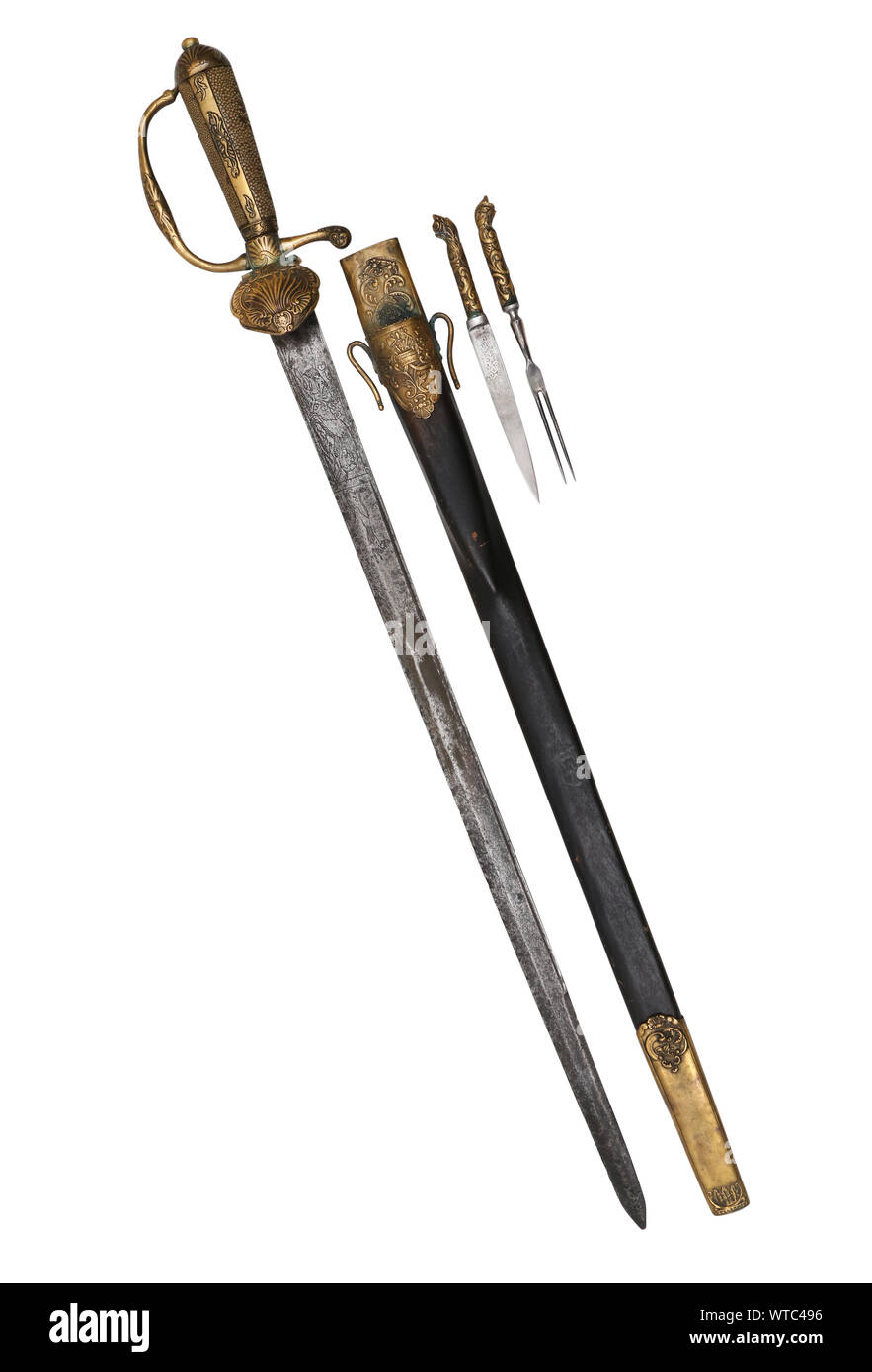 Dague de chasse allemand du xviiie siècle (hirschfanger) à partir de la région des Alpes avec seul tranchant pointu blad. Banque D'Images