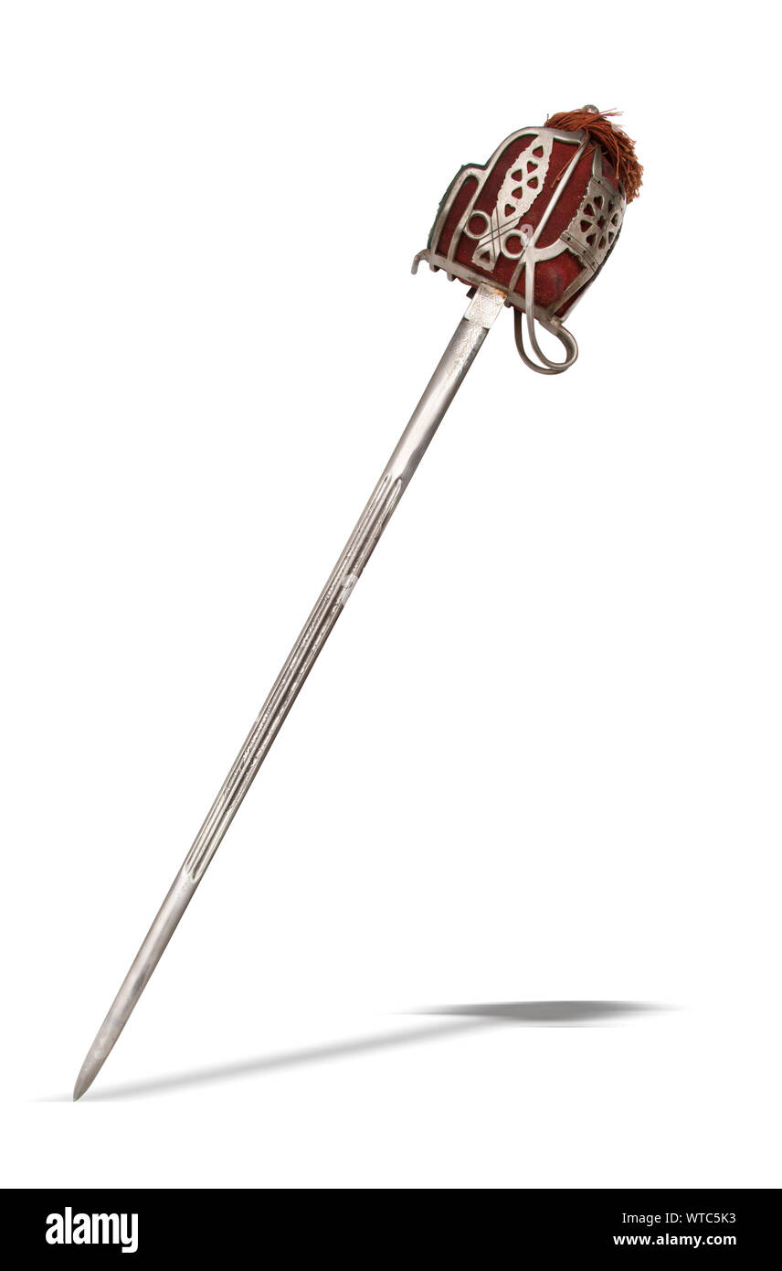 Panier poignée épée écossaise victorienne avec lame gravée. Modèle standard en acier avec liner panier broadsword et tassle Banque D'Images