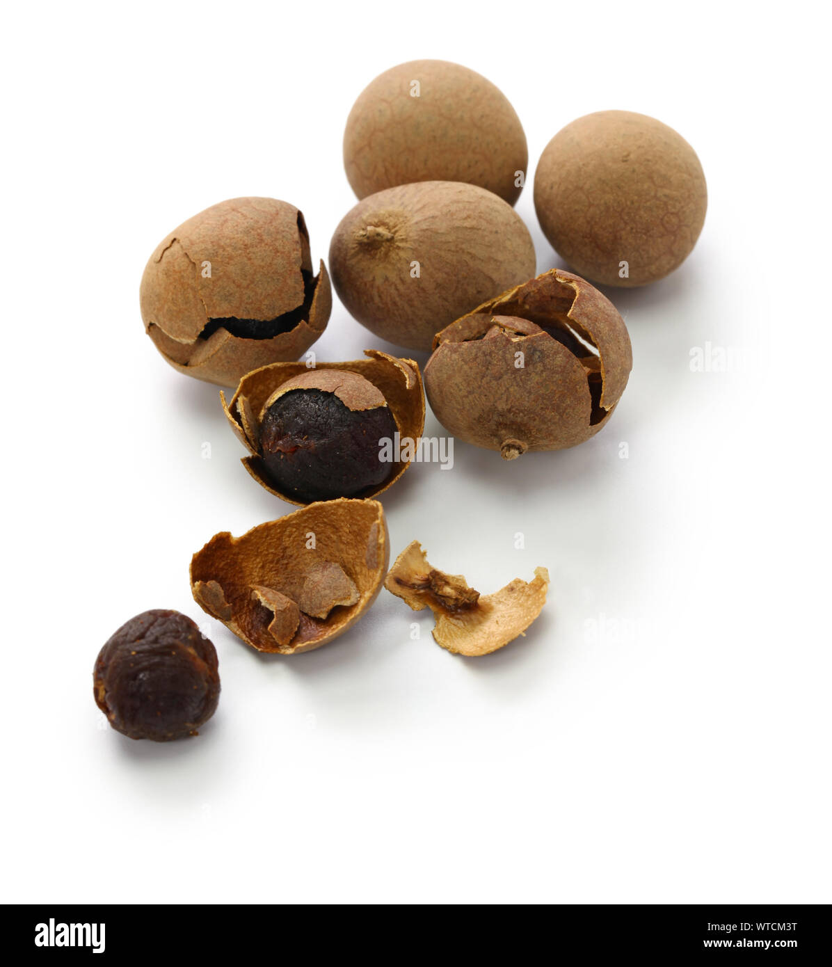 Longanes séchés fruits isolé sur fond blanc Banque D'Images