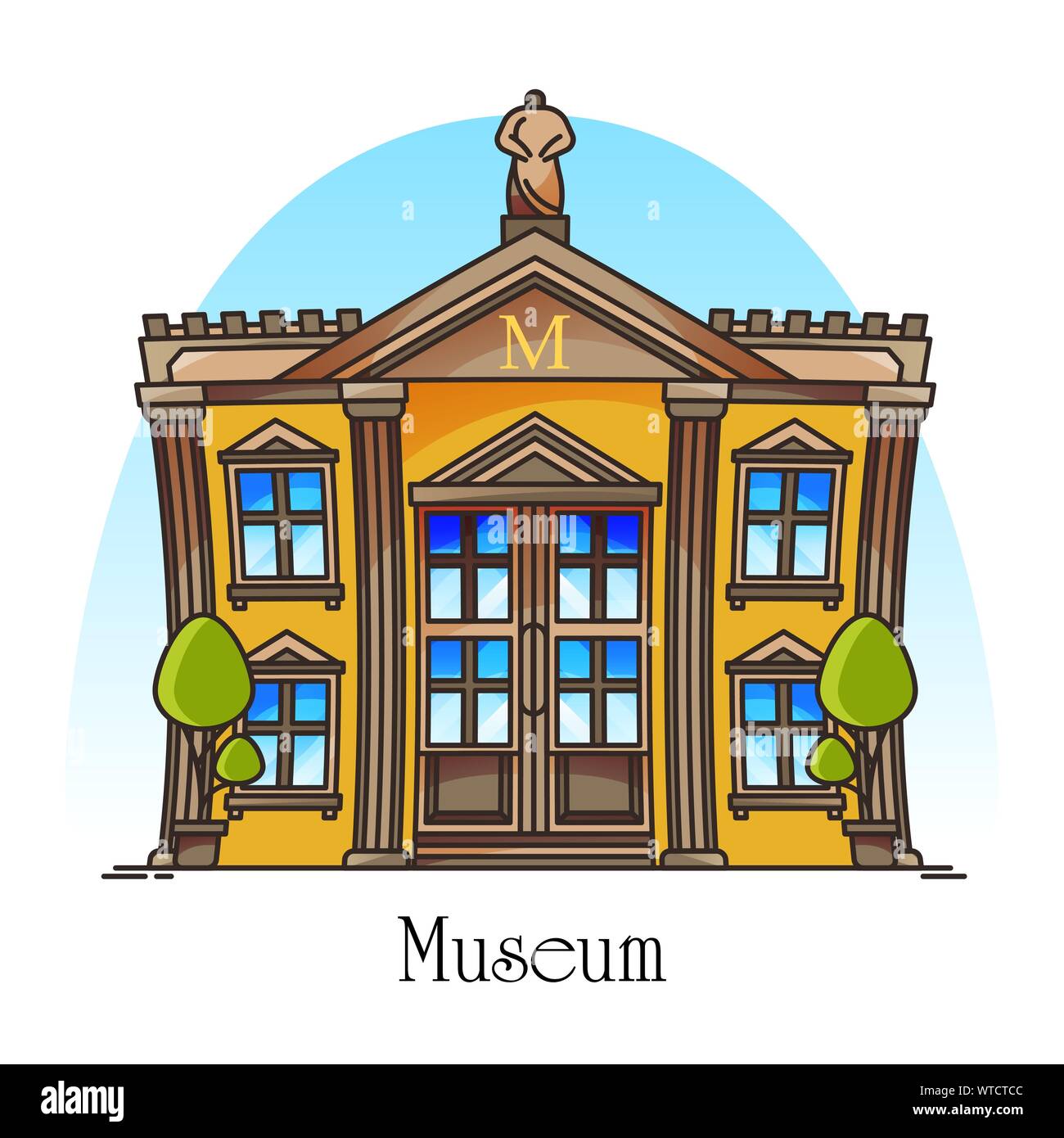 Bâtiment du musée national avec statue sur le dessus Illustration de Vecteur