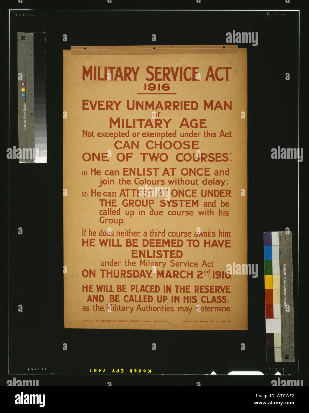 Loi sur le service militaire 1916 Banque D'Images