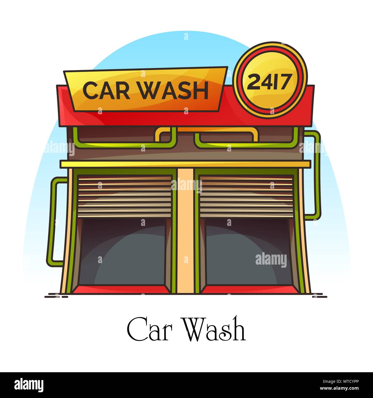 Station de lavage de voiture carwash ou immeuble, rondelle auto Illustration de Vecteur
