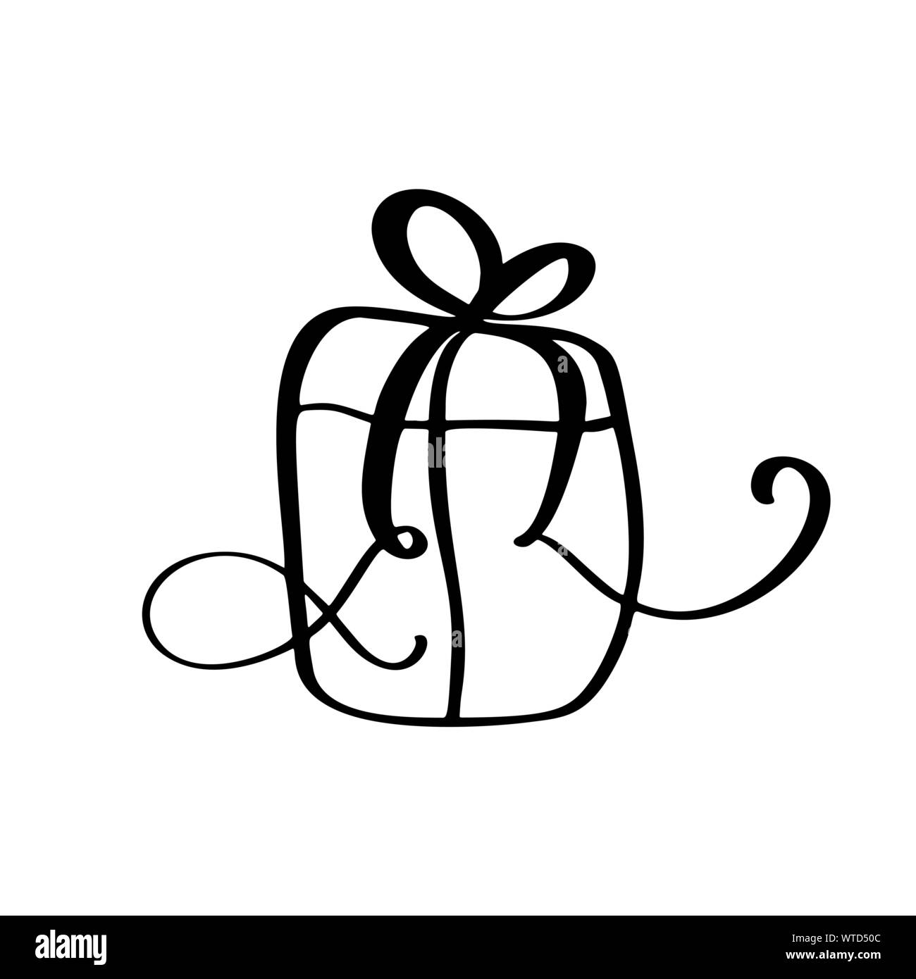 Boîte cadeau de Noël l'icône vecteur silhouette. Simple cadeau symbole de contour. Isolé sur blanc kit de connexion web épinette stylisée. Handdraw épanouir photo Illustration de Vecteur