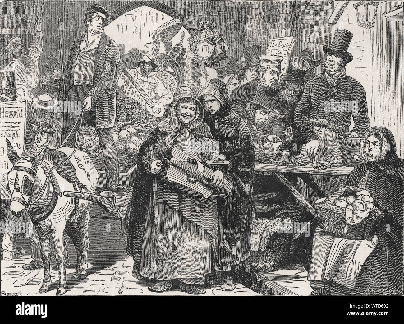 Dessins de Vasnetsov et Panov du livre : la vie des peuples européens. Les résidants du Nord. Auteur E.N. Vodovozova, 1899. Scène de rue à Londres. Les gens de la rue. L'Angleterre Banque D'Images