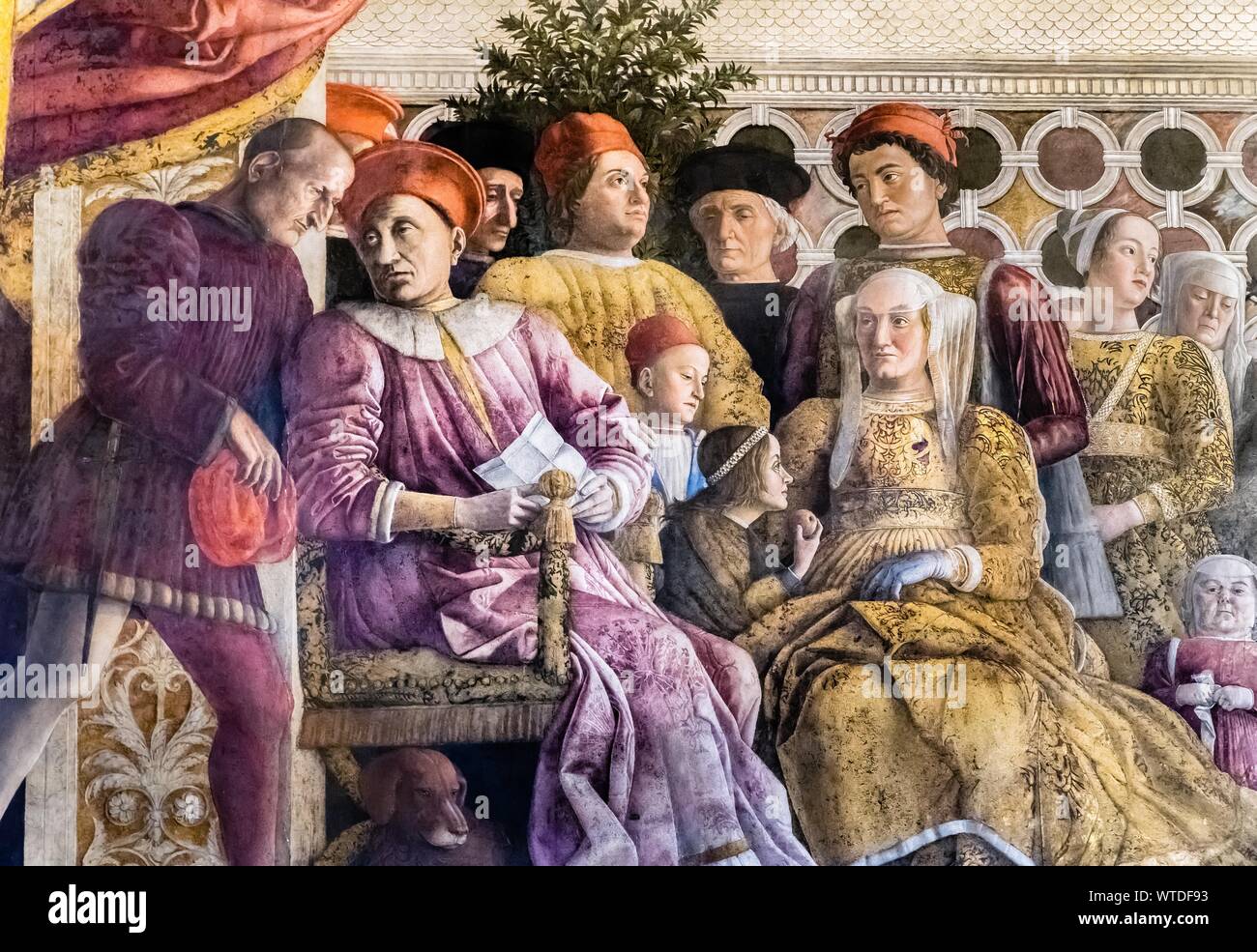 Margrave Ludovico Gonzaga avec son épouse Barbara von Brandenburg ses enfants et le personnel de la cour, fresque d'Andrea Mantegna, 1465-1474, Renaissance Banque D'Images