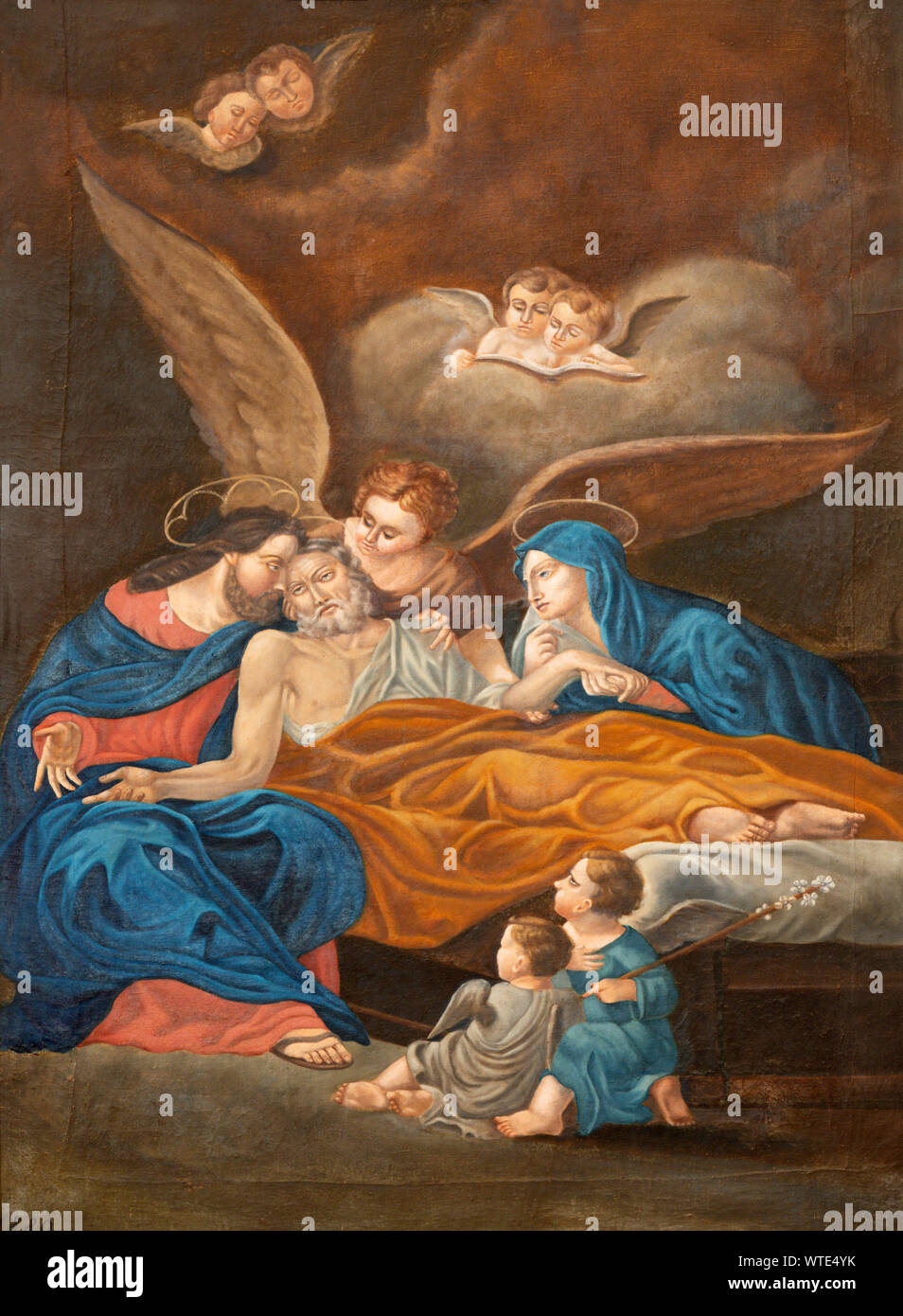 MALCESINE, ITALIE - 13 juin 2019 : la peinture de la peinture de la mort de Saint Joseph à l'église Chiesa di Santo Stefano par artiste inconnu 20. 100. Banque D'Images