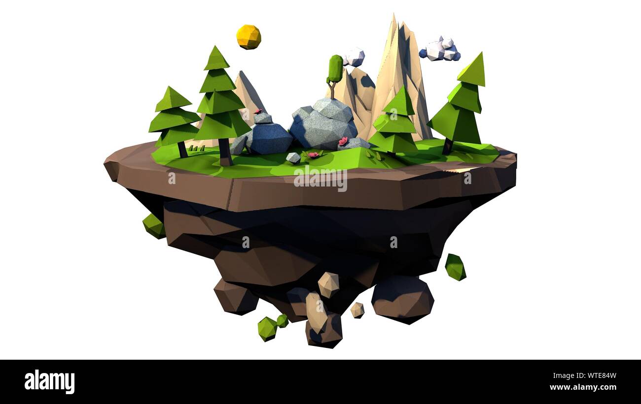 Rendu 3d 3d illustration d'un paysage et d'enfants poly faible Cartoon style concept la conception 3D sur fond blanc 4k Banque D'Images
