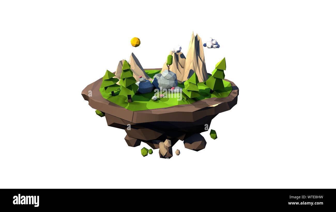 Rendu 3d 3d illustration d'un paysage et d'enfants poly faible Cartoon style concept la conception 3D sur fond blanc 4k Banque D'Images